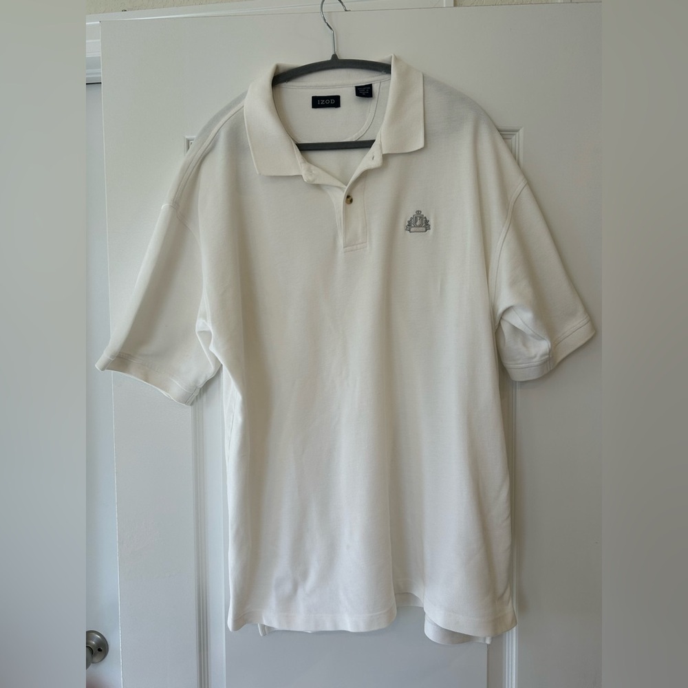 EUC Vtg Izod Embroidered Emblem White Polo Golf Shirts XL Men’s